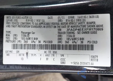 2015 Ford Fiesta Se из США, поврежденный, VIN 3FADP4EEXFM170869